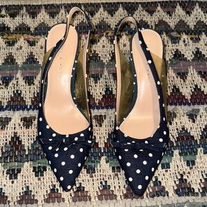 Navy Polka Dot Slingback Heels